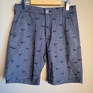 Vintage Genes Men's Whale Print Slim Fit Shorts Size W30 Blue Flat‎ Front